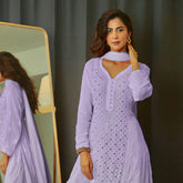 Lavender Lily Ring Work Chikankari Kurta